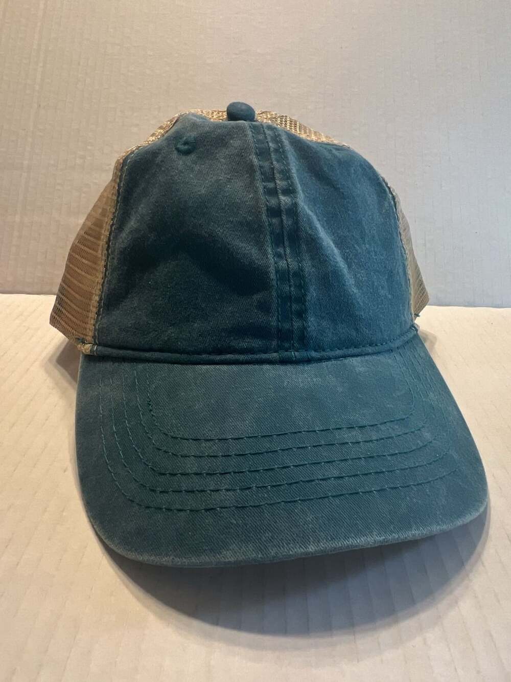 Infinity Headwear Distressed Pigment Dyed Trucker Hat Cap Ocean Blue Tan